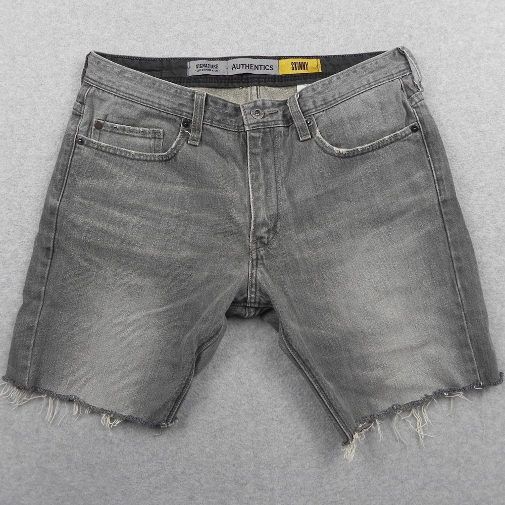 Levi's Jean Shorts Mens 34 Skinny Flex Signature Levi Strauss Gray Cut-Off Denim